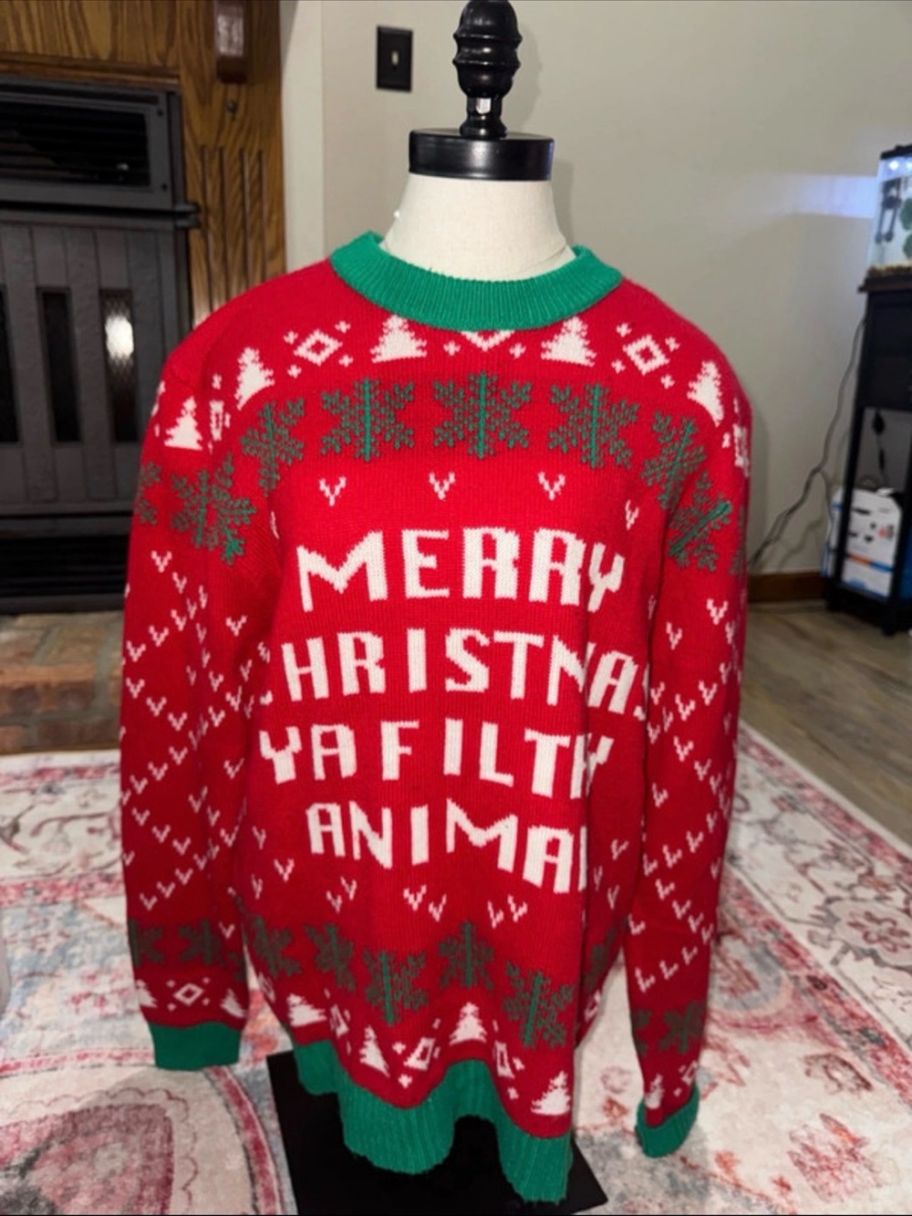 Red Crewneck Holiday Sweater with Festive Text